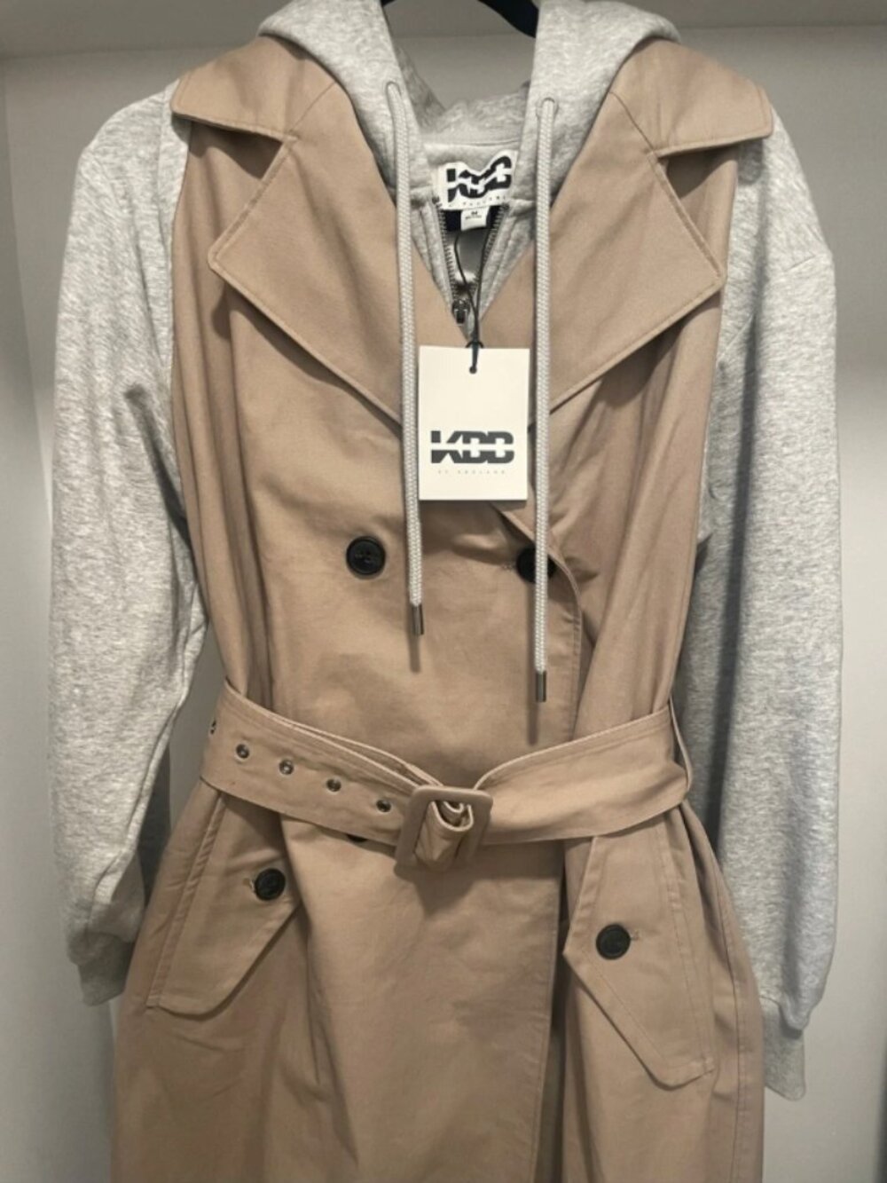 KBB by Kahlana Hooded Trench Coat Jacket – Medium NWT Heather Grey
